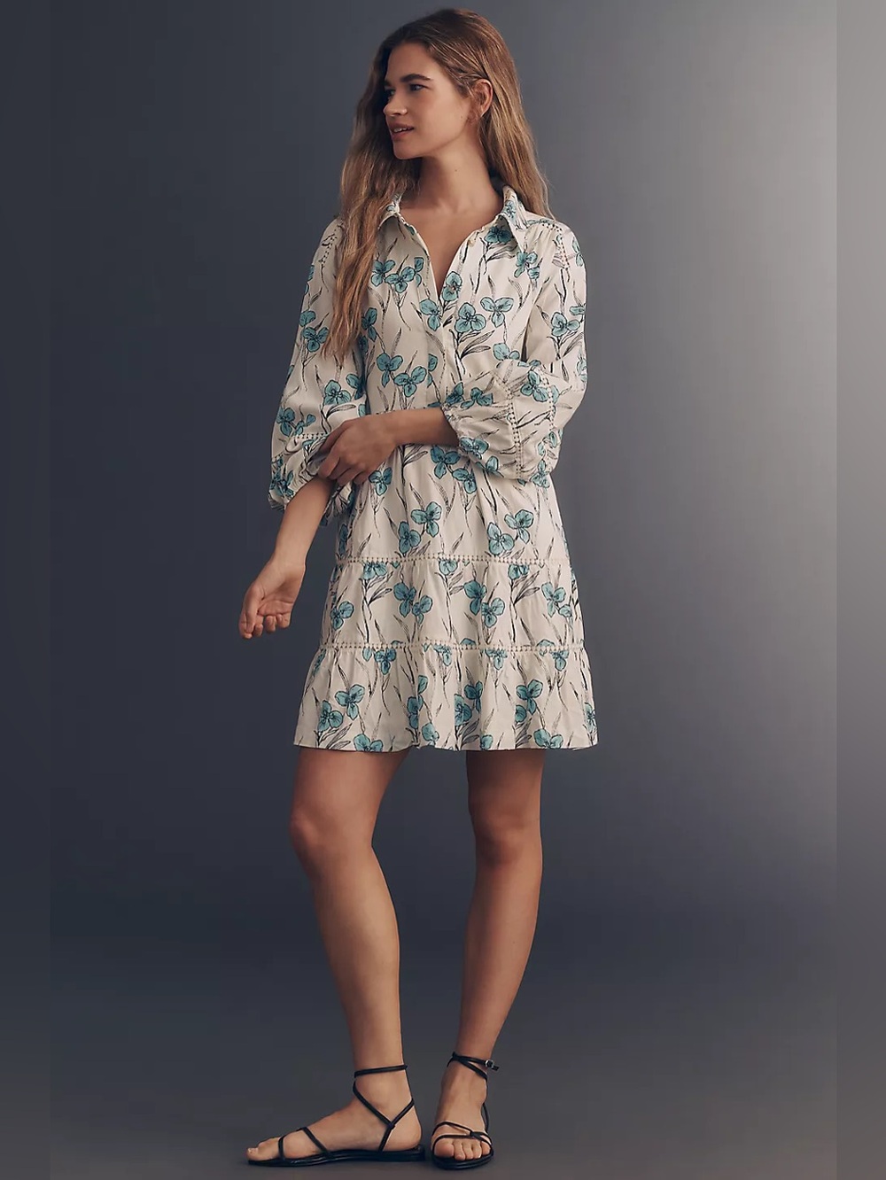 NWT Size L -Maeve Bettina Linen Blend Tiered Mini Shirtdress w Pockets (US$ 158)
